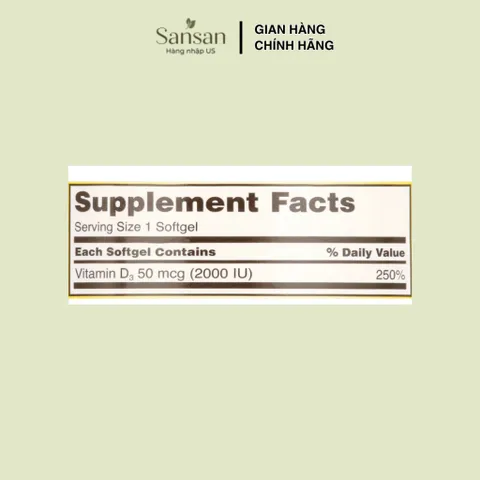 Viên Uống Vitamin D3 Kirkland Signature Extra Strength 50mcg (2000IU) 600 Viên Nang Mềm