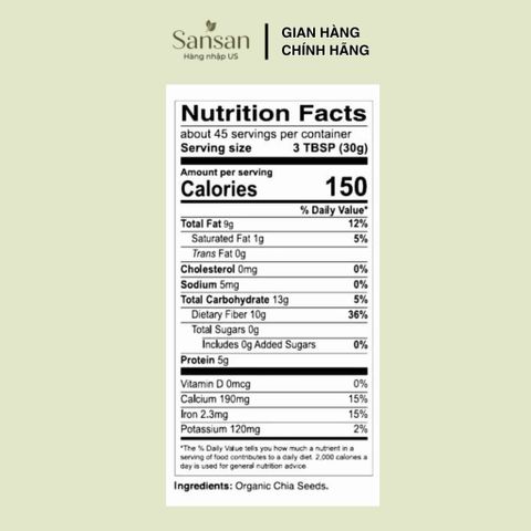 Hạt Chia Hữu Cơ Monda Foods Organic Chia Seeds 1.36kg Không Gluten Giàu Chất Xơ Omega 3