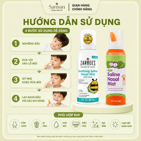 Xịt Mũi Saline Zarbee's Aloe 88ml Boogie Saline 89g Dưỡng Ẩm Vệ Sinh Mũi