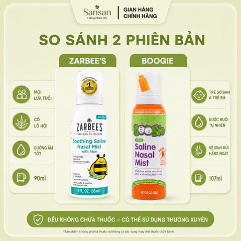 Xịt Mũi Saline Zarbee's Aloe 88ml Boogie Saline 89g Dưỡng Ẩm Vệ Sinh Mũi