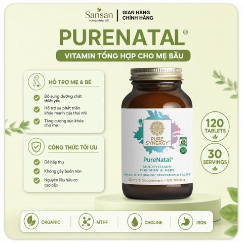 Pure Synergy PureNatal Prenatal Multivitamin 120 Viên - Vitamin Tổng Hợp Cho Bà Bầu, MTHF, Choline, Sắt, Vitamin C Hữu C