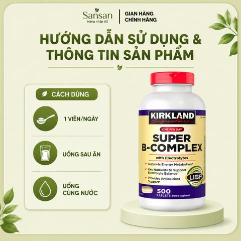 Viên Uống Vitamin B Tổng Hợp Kirkland Signature Super B-Complex With Electrolytes 500 Viên Bổ Sung Vitamin B & Vitamin C