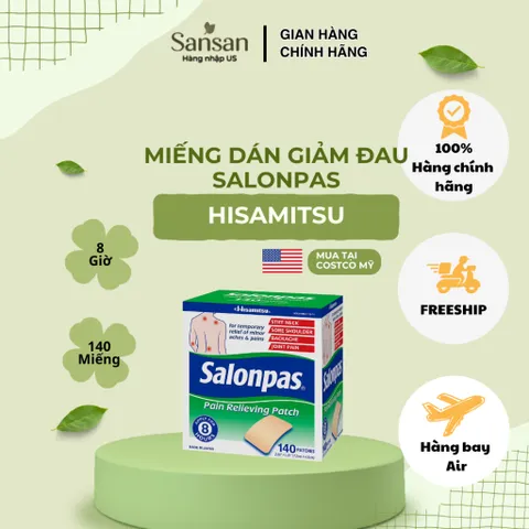 Miếng Dán Salonpas Hisamitsu 140 Miếng Hỗ Trợ Giảm Đau Cơ Khớp Vai Gáy Lưng Menthol Camphor