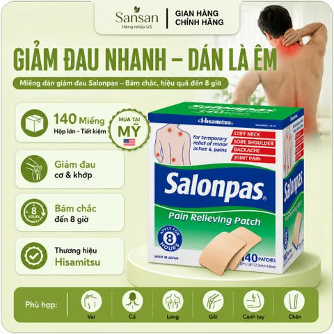 Miếng Dán Salonpas Hisamitsu 140 Miếng Hỗ Trợ Giảm Đau Cơ Khớp Vai Gáy Lưng Menthol Camphor