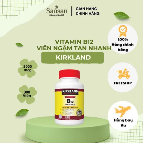 Viên Ngậm Tan Nhanh Kirkland Signature Vitamin B12 5000mcg 300 Viên Hương Anh Đào