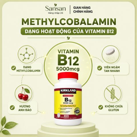 Viên Ngậm Tan Nhanh Kirkland Signature Vitamin B12 5000mcg 300 Viên Hương Anh Đào