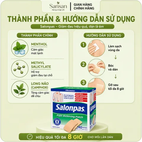 Miếng Dán Salonpas Hisamitsu 140 Miếng Hỗ Trợ Giảm Đau Cơ Khớp Vai Gáy Lưng Menthol Camphor