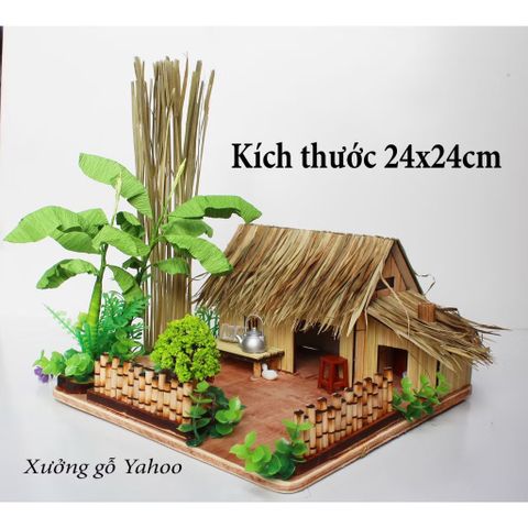 Mô hình nhà mái lá Miền Tây có bộ ấm trà