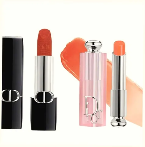 (Bản Mới) Set Son Dior Rouge Dior Couture Velvet Finish 840 Rayonnante Đỏ Cam Đất + Addict Lip Glow Balm 004 Coral Chính Hãng Bộ Dưỡng Môi Sang Trọng Nhập Khẩu Cao Cấp