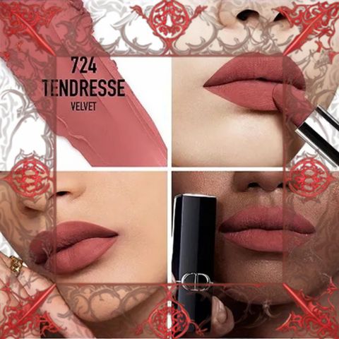 (Cao Cấp) Son Dior Rouge Dior Couleur Couture Velvet 724 Tendresse Đỏ Hồng Nâu Sang Trọng, Chất Son Mềm Mịn, Phù Hợp Mọi Tông Da Chính Hãng