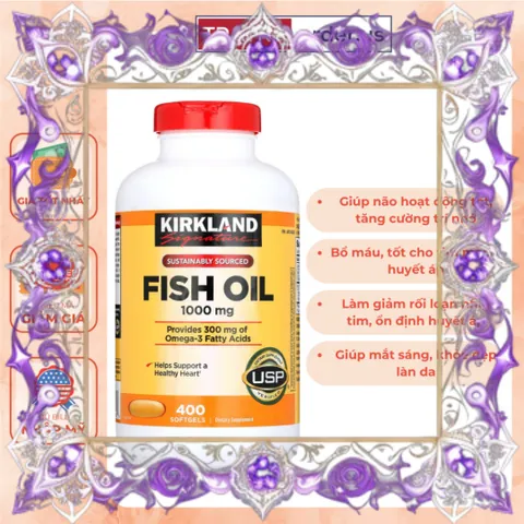 (Loại Tốt) Viên uống dầu cá Kirkland Fish Oil 1000mg 400 viên Thực phẩm chức năng nhập khẩu chính hãng từ Mỹ, hỗ trợ sức khỏe tim mạch Chính Hãng