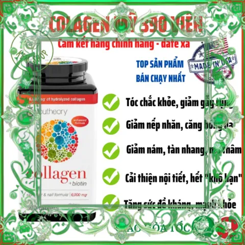 (Đẳng Cấp) Viên uống đẹp da Collagen Youtheory+ Biotin Mỹ 390 viên Thực phẩm chức năng chăm sóc da hiệu quả từ thiên nhiên Chính hãng Chính Hãng