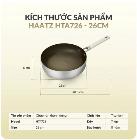 Chảo Titanium Aura Haatz Size 26cm HTA726 - Chảo Chống Dính Sáng Bóng, Dẫn Nhiệt Nhanh Giúp Thực Phẩm Chín Đều - Bảo Hành Chính Hãng 5 Năm