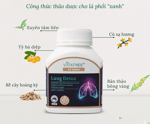 [Hàng nhập khẩu] Viên uống hỗ trợ thanh lọc phổi Vitatree Lung Detox 60 viên - Sản phẩm từ thiên nhiên, làm sạch phổi, tăng cường sức khỏe hô hấp