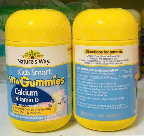 Kẹo gum dẻo Nature's Way Kids Smart Gummies Calcium + Vitamin D |60 viên| Tăng trưởng phát triển hệ xương & chiều cao cho trẻ từ 2 - 11 tuổi [S/P Chuẩn Úc]