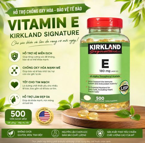 [Nhập khẩu] Viên Uống Vitamin E Kirkland 400 IU - Hỗ Trợ Làm Đẹp Da, Cải Thiện Sức Khỏe, Hộp 500 Viên Chính Hãng Mỹ