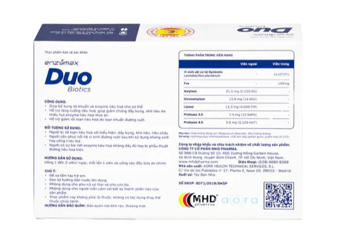 Viên hỗ trợ tăng cường tiêu hóa Enzymax Duo Biotics MHD (2 vỉ x 10 viên)