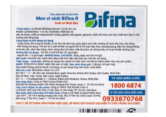 Men Vi Sinh Bifina R Health Aid 60 Gói - Hỗ Trợ Tiêu Hóa, Bổ Sung Lợi Khuẩn Đường Ruột
