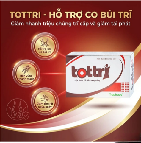 Viên hỗ trợ làm giảm triệuu chứngg trĩ nội, trĩ ngoại Tottri Traphaco (3 vỉ x 10 viên)