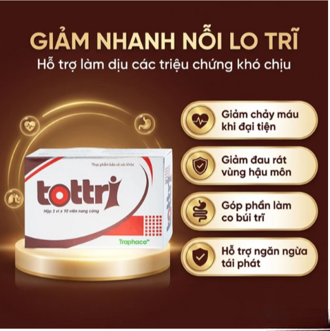 Viên hỗ trợ làm giảm triệuu chứngg trĩ nội, trĩ ngoại Tottri Traphaco (3 vỉ x 10 viên)