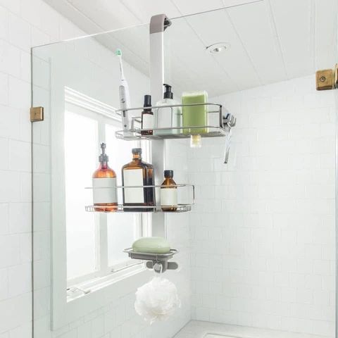 Giá để dụng cụ nhà tắm Caddy Simplehuman loại treo vách kính, không cần khoan đục