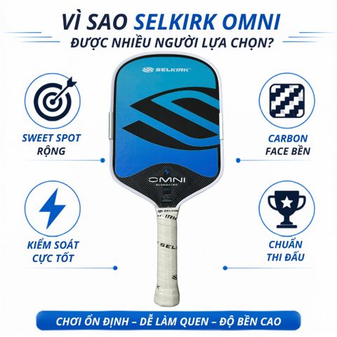 Vợt Pickleball Selkirk OMNI Elongated, lõi tổ ong, bản 16mm, mặt nhám carbon T700, màu xanh đen