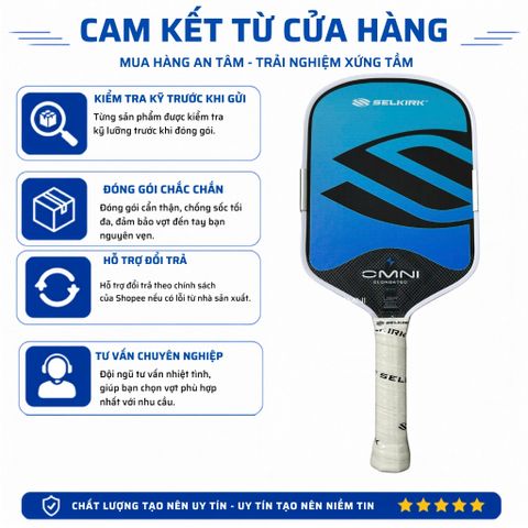Vợt Pickleball Selkirk OMNI Elongated, lõi tổ ong, bản 16mm, mặt nhám carbon T700, màu xanh đen