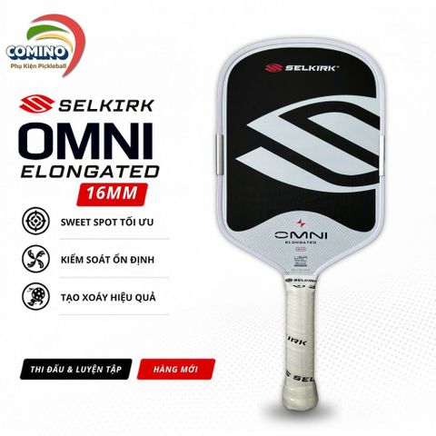 Vợt Pickleball Selkirk OMNI Elongated - Mặt Carbon nhám , bản 16mm ,lõi tổ ong , bản trắng đen