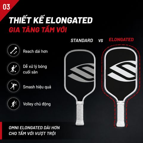 Vợt Pickleball Selkirk OMNI Elongated - Mặt Carbon nhám , bản 16mm ,lõi tổ ong , bản trắng đen