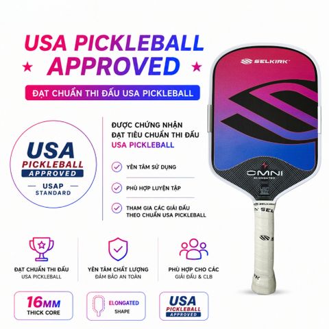 Vợt Pickleball Selkirk OMNI Elongated, lõi tổ ong, bản 16mm, mặt nhám carbon T700, màu hồng tím