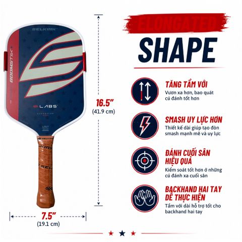 Vợt Pickleball Selkirk OMNI Elongated, lõi tổ ong, bản 16mm, mặt nhám carbon T700 , bản 1776