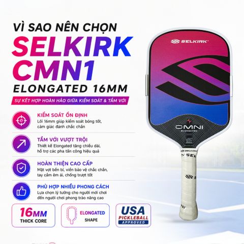 Vợt Pickleball Selkirk OMNI Elongated, lõi tổ ong, bản 16mm, mặt nhám carbon T700, màu hồng tím