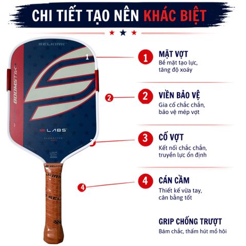 Vợt Pickleball Selkirk OMNI Elongated, lõi tổ ong, bản 16mm, mặt nhám carbon T700 , bản 1776