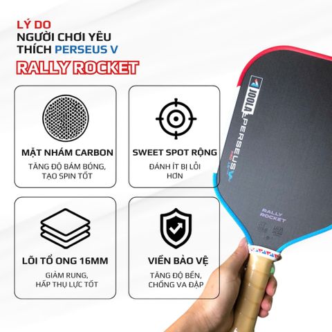 Vợt Pickleball Joola Pops, RALLY ROCKET PRO V (Gen 5) bản 16mm, mặt carbon nhám, hàng siêu cấp