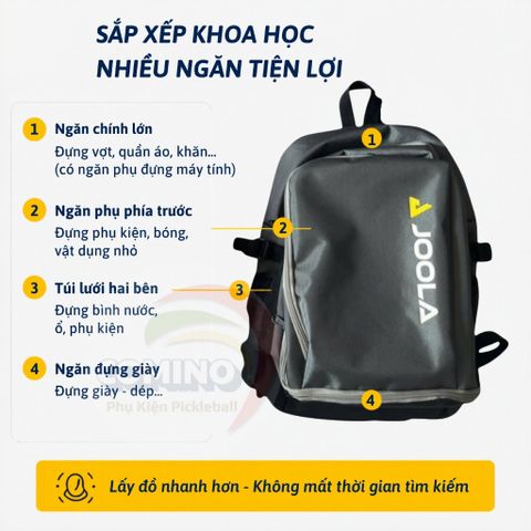 Balo thể thao JOOLA cao cấp – Balo pickleball, balo đựng vợt cầu lông, bóng bàn, size 45x35x25 cm