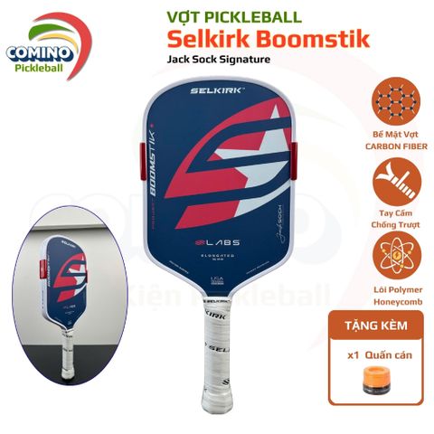 Vợt Pickleball Selkirk Boomstik Elongated Jack Sock Signature, LABS Project mặt vợt carbon dày 16mm, màu xanh