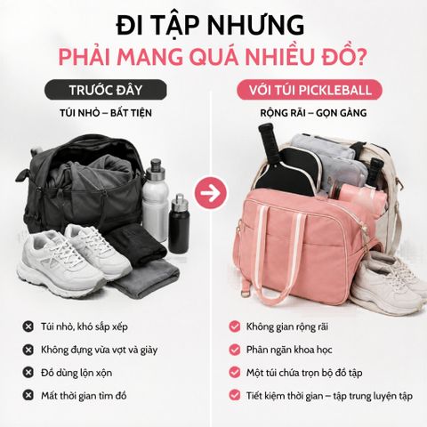 Balo thể thao, túi xách đựng vợt pickleball nữ, chất ni lông chống nước nhẹ, kích thước 39x18x36 cm