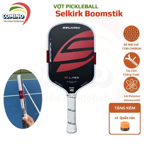 Vợt pickleball Selkirk Boomstik, mặt vợt carbon 16mm, lõi tổ ong ,trợ lực tốt,mặt vợt màu đen - đỏ