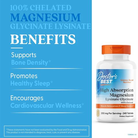 Viên uống Magie Doctor's Best High Absorption Magnesium Date 2028 - Hỗ trợ chức năng thần kinh, tăng cường xương chắc khỏe và duy trì nhịp tim khỏe mạnh