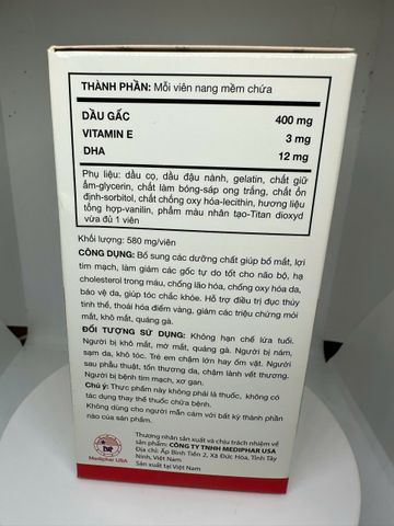 Thực phẩm Dầu Gấc Vina - Bổ sung dưỡng chất cần thiết cho mắt, tăng cường thị lực - Lọ 200 viên