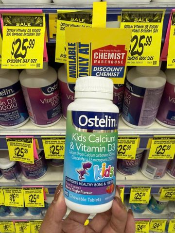 Viên nhai Ostelin Kids Calcium & Vitamin D3 |90 viên| Chewable Tablets - Bổ sung/Duy trì & Phát triển hệ xương/cơ bắp cho trẻ từ 2 - 13 tuổi [SP Chuẩn Úc]
