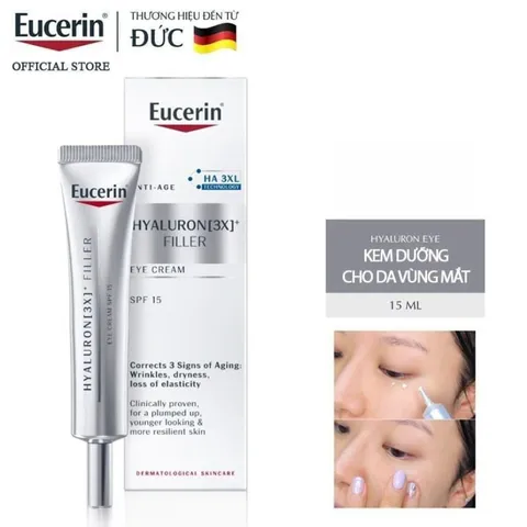 Kem Dưỡng Mắt Eucerin Giúp Giảm Nếp Nhăn 15ml - Hyaluron [3X]+ Filler Eye Cream SPF15