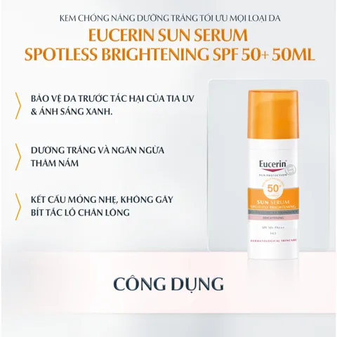 Kem Chống Nắng Eucerin Chứa Tinh Chất Sáng Da 50ml - Sun Serum Spotless Brightening SPF 50+ PA++++