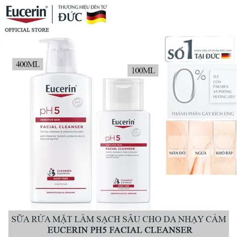 Sữa Rửa Mặt Eucerin Dịu Nhẹ Cho Da Nhạy Cảm - pH5 Facial Cleanser Sensitive Skin
