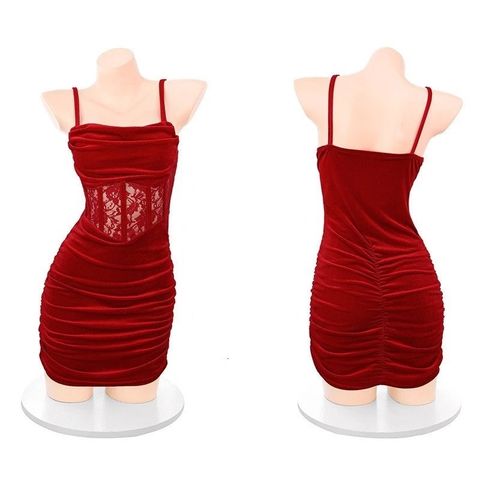 Váy Body Sexy Nhung Phối Ren Có Đệm Ngực Xinh Quyến Rũ Đầm 2 Dây Đi Tiệc Bar Pub Club Sang Chảnh Gợi Cảm - N197 Đỏ