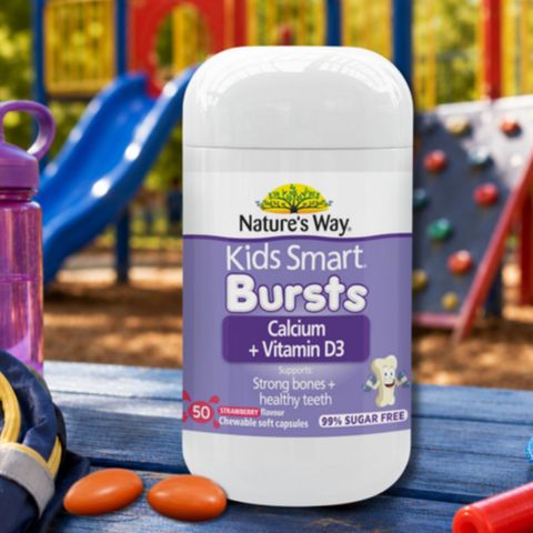 Viên nhai Nature's Way Kids Smart Burst Calcium + Vitamin D3 |50 viên| Hỗ trợ xương/răng/cơ bắp cho trẻ từ 6 tháng tuổi trở lên [S/P Chuẩn Úc]