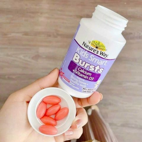 Viên nhai Nature's Way Kids Smart Burst Calcium + Vitamin D3 |50 viên| Hỗ trợ xương/răng/cơ bắp cho trẻ từ 6 tháng tuổi trở lên [S/P Chuẩn Úc]