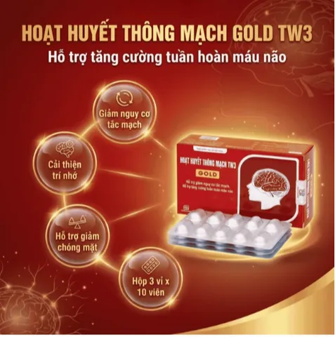 Viên uống hỗ trợ giảm nguy cơ tắc mạch, tăng tuần hoàn não Hoạt Huyết Thông Mạch Gold TW3 Foripharm (3 vỉ x 10 viên)