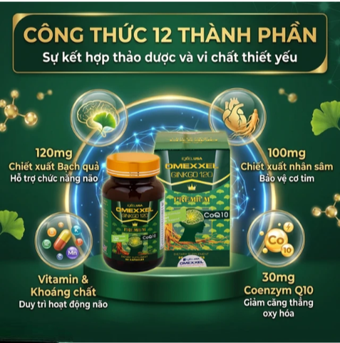 Viên uống hỗ trợ tốt cho não và tim mạch Omexxel Ginkgo 120 Premium (60 viên)