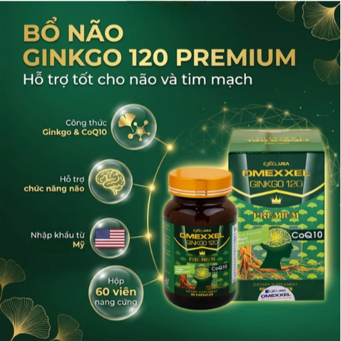Viên uống hỗ trợ tốt cho não và tim mạch Omexxel Ginkgo 120 Premium (60 viên)